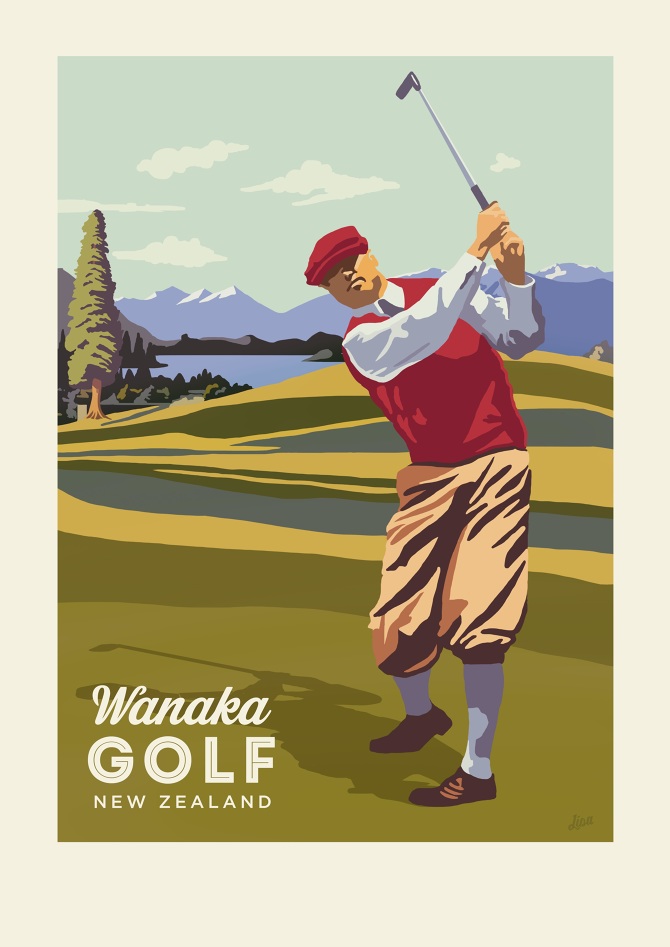 Wanaka Vintage Golf Poster Lisa Nicole